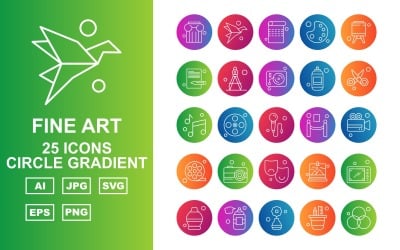 25 Premium Fine Arts Circle Gradient Icon Pack Set