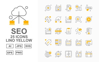 25 Premium SEO Lino Yellow Icon Pack Set