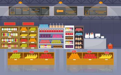 Продуктовый магазин полки - Иллюстрация