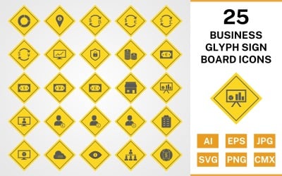 25 Business Glyph-Schilder-Icon-Set