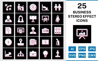 25 Business Stereo Effect Icon Set