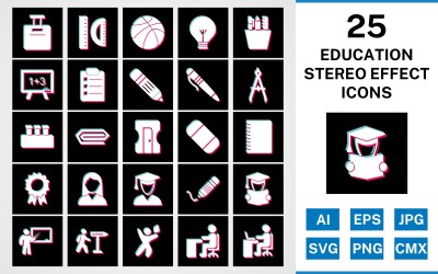 25 conjunto de iconos de efectos estéreo de educación