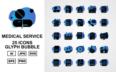 25 Conjunto de pacotes de ícones de bolhas de glifo para serviços médicos premium