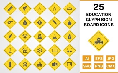 25 Bildung Glyphen-Schild-Icon-Set