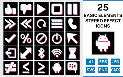 25 Grundelemente Stereoeffekt-Symbolsatz