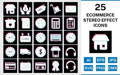 25 Ikoner för stereoeffekt för e-handel