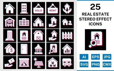 25 Ikoner för stereoeffekt för fastigheter