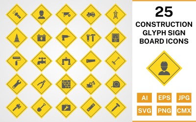 25 Ikonuppsättning för konstruktionsglyftskylt