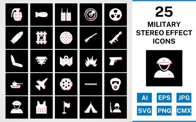 25 Ikonuppsättning för militär stereoeffekt