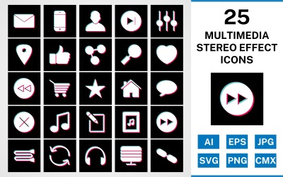 25 Ikonuppsättning för multimedia stereoeffekt