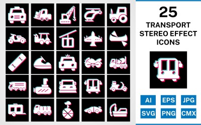 25 Ikonuppsättning för stereoeffekt för transport