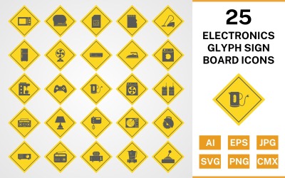 Insieme dell&amp;#39;icona del bordo del segno del glifo di 25 dispositivi elettronici