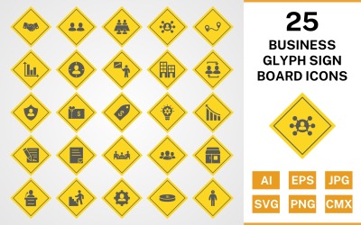 Insieme dell&amp;#39;icona del bordo del segno del glifo di affari 25