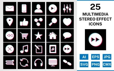 25 Multimedia Stereo Effect Icon Set