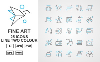 "25 Premium Fine Arts Line Two Color Icon Pack" - Набір іконок №125426