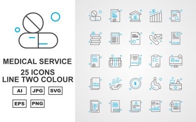25 Premium Medical Service Line Two Color Icon Pack Set