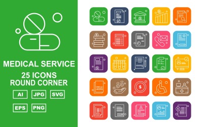 25 Premium Medical Service Round Corner Icon Pack Set