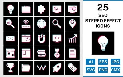 25 Seo Stereo Effect Icon Set
