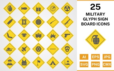 25 set di icone del bordo del segno di glifo militare
