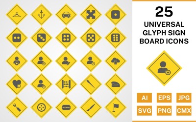25 set di icone segno glifo universale bordo
