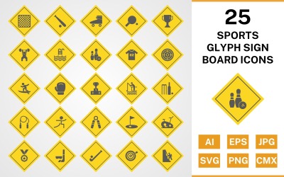 25 sport e giochi glifo segno Board Icon Set