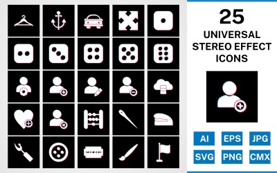 25 Universal Stereo-effekt Ikonuppsättning