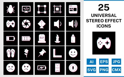 25 Universal Stereo-effekt Ikonuppsättning
