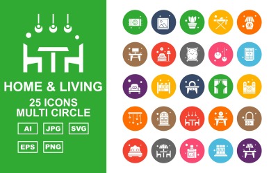 Conjunto de 25 iconos premium de múltiples círculos para el hogar y la vida