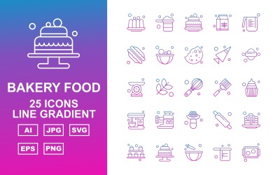 Conjunto de pacotes de ícones gradientes de linha de alimentos para padaria 25 Premium