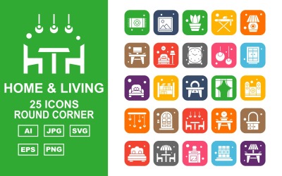 Ensemble d&amp;#39;icônes de coin rond de qualité supérieure pour la maison et la vie