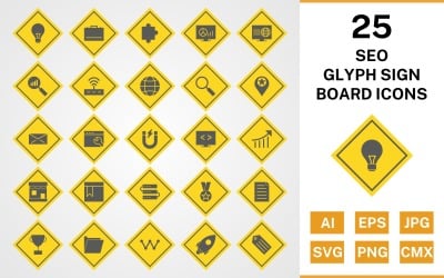 Набор иконок 25 Seo Glyph Sign Board