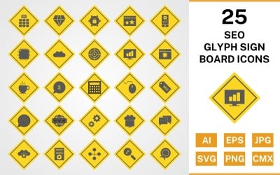 Набор иконок 25 Seo Glyph Sign Board