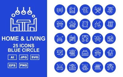 Набор из 25 значков премиум-класса для дома и проживания в синем круге