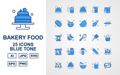 25 Premium Bäckerei Food Blue Tone Icon Pack Set