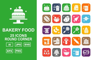 25 Premium Bäckerei Food Round Corner Icon Pack Set