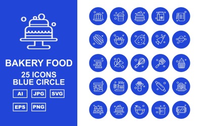 25 Premium Bakery Food Blue Circle Icon Pack Set