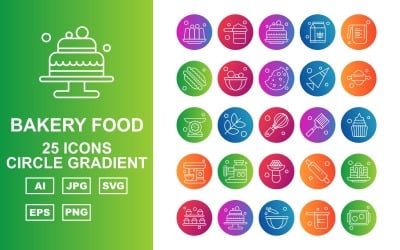 25 Premium Bakery Food Circle Gradient Icon Pack Set