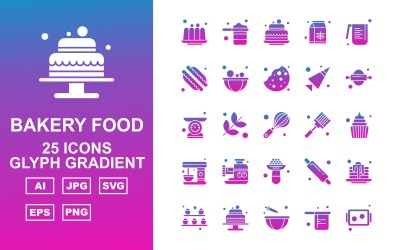 25 Premium Bakery Food Glif Gradient Icon Pack Set