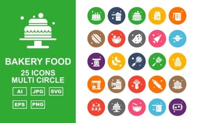 25 Premium Bakery Food Multi Circle Icon Pack Set