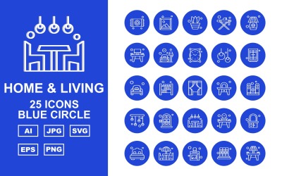 25 Premium hem och levande Blue Circle Icon Pack Set