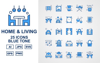 25 Premium hem och levande Blue Tone Icon Pack Set