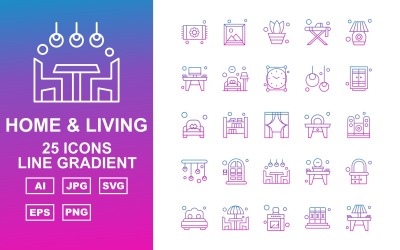 25 Premium hem och levande linje gradient ikonpaketuppsättning