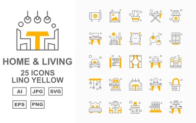 25 Premium hem och levande Lino Yellow Icon Pack Set