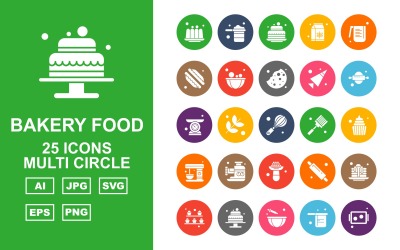 25 преміум хлібобулочних продуктів Multi Circle Icon Pack