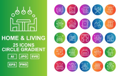25 Premium Home and Living Circle Gradient Icon Pack Set