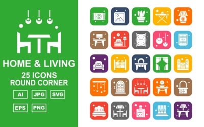 25 Premium Home and Living Round Corner Icon Pack Set