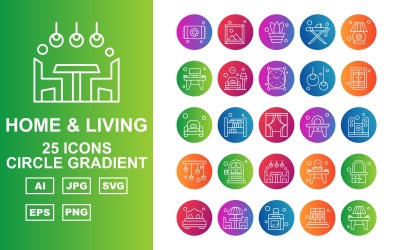 25 Premium Home und Living Circle Gradient Icon Pack Set