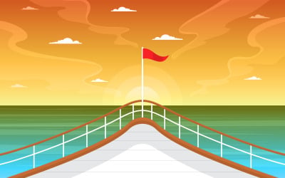 Sunset Ocean Landscape - Illustration