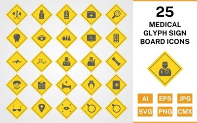 25 Symbolsatz für medizinische Glyphenschilder