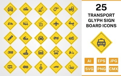 25 Symbolsatz für Transport-Glyphen-Schilder